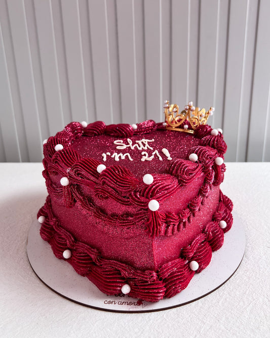 FULL GLITTER HEART CORONITA - VINOTINTO