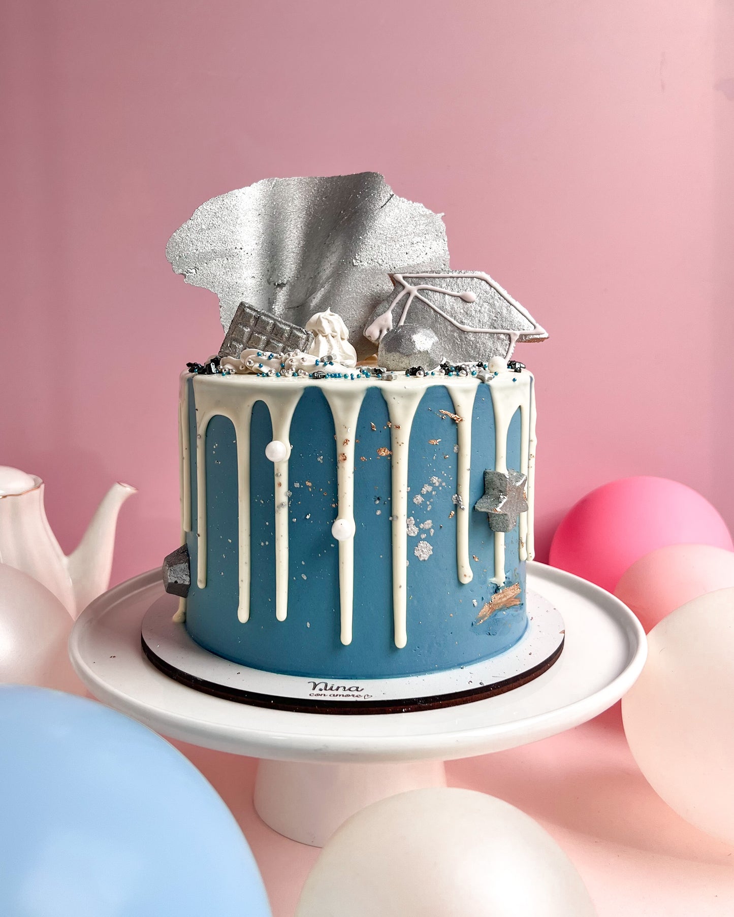 GRADUATION CAKE - Blue and Silver