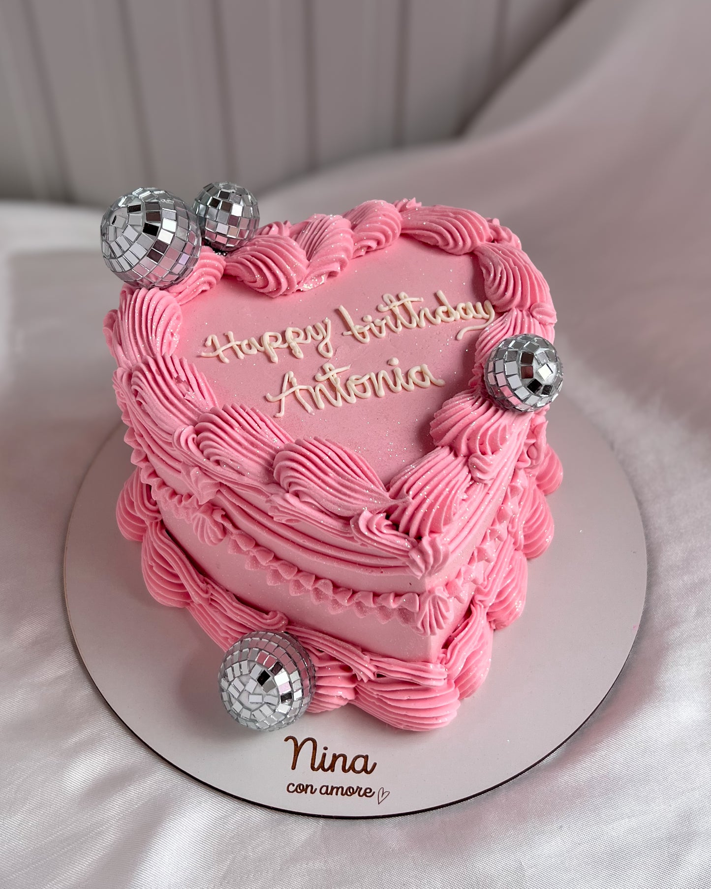 GLITTER HEART CAKE PINK  -  Discoballs