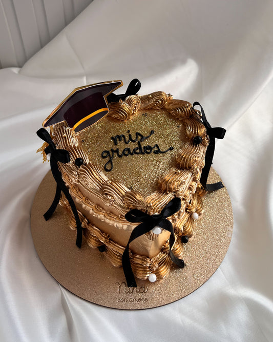 GLITTER HEART CAKE DORADO - Birrete y Lazos