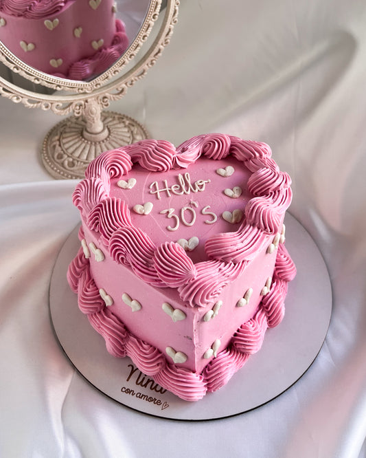 VINTAGE HEART CAKE CORAZONCITOS BLANCOS - Rosada