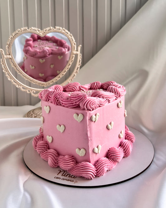 VINTAGE HEART CAKE CORAZONCITOS BLANCOS - Rosada