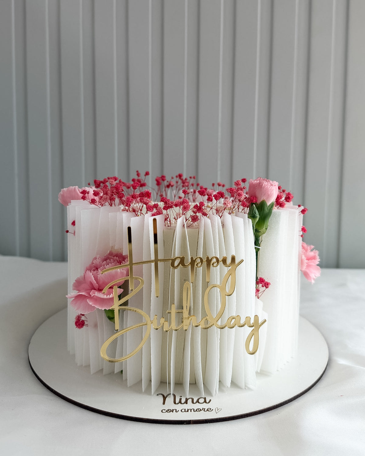 WAFER CAKE CON FLORES ROSADAS - Papel comestible