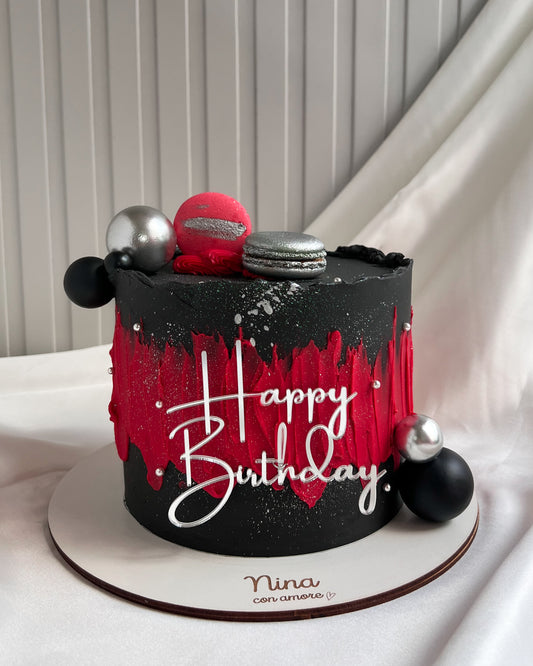 CAKE NEGRO Y ROJO - Esferas y Macarons