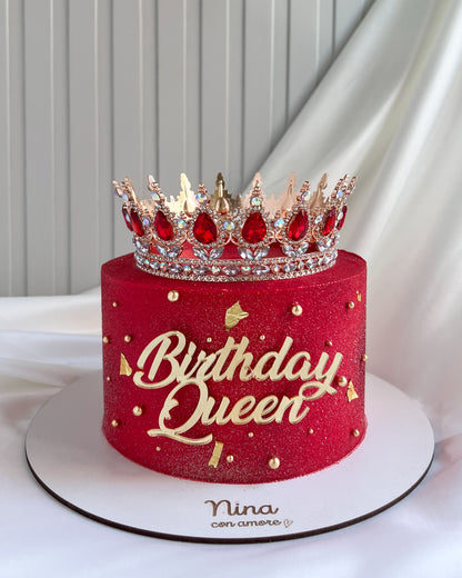 BIRTHDAY QUEEN CAKE ROJA CON PERLAS - Corona