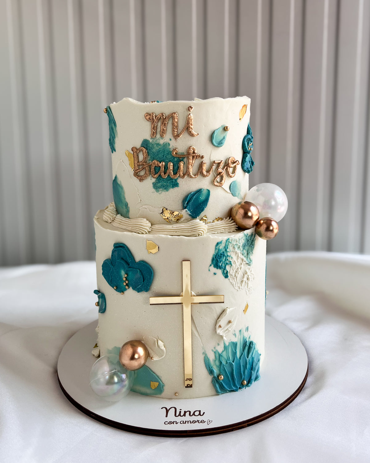 "MI BAUTIZO" CAKE - Pinceladas Azules