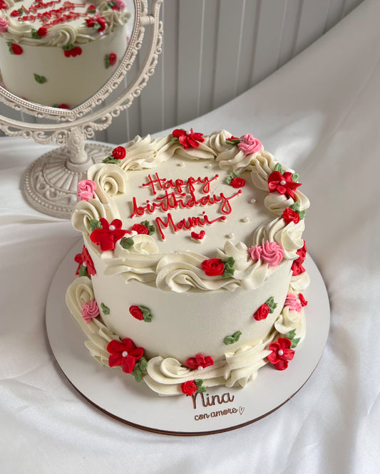 FLORES EN CREMA CAKE - ROJA