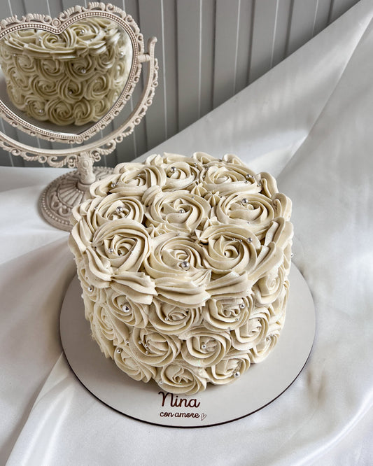 ROSETAS CAKE BLANCA - Perlas Plateadas