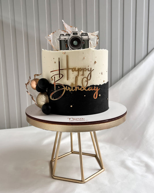 CAKE NEGRO Y PLATEADO - Imagen Comestible y Esferas