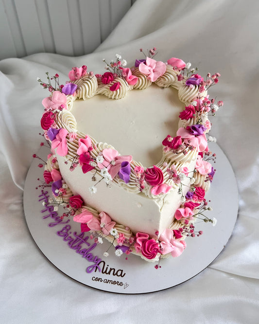 CORAZÓN BOHO FLORES - Rosado y Lila