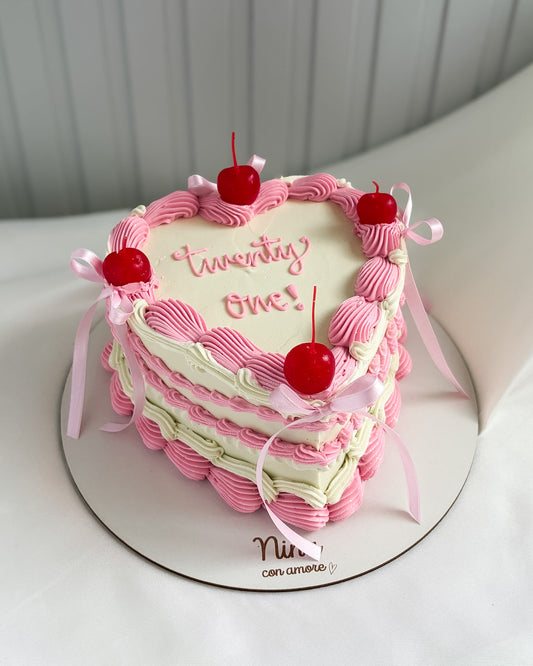 CORAZON BLANCO Y ROSA - Cerezas y Lazos