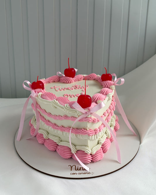 CORAZON BLANCO Y ROSA - Cerezas y Lazos