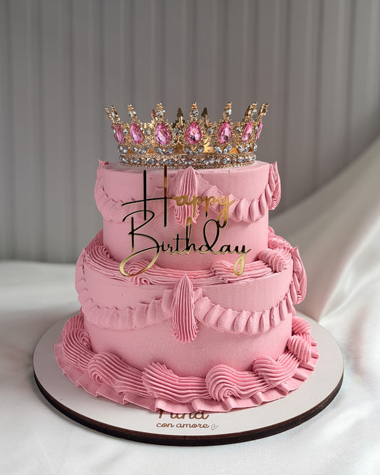 BIRTHDAY QUEEN CAKE ROSADA 2 Pisos - Corona