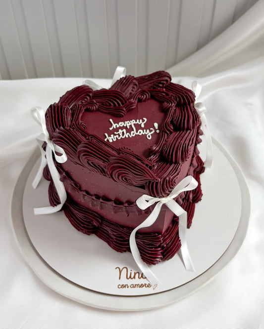 HEART CAKE VINOTINTO - Lazos Blanco