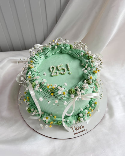 BOHO CAKE REDONDA VERDE MENTA - Lazos + Perlas