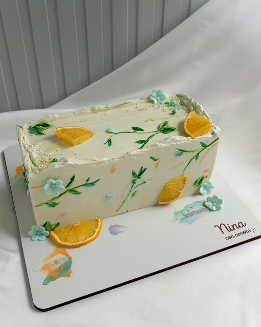 TORTA RECTANGULAR - Flores en Crema y Limones