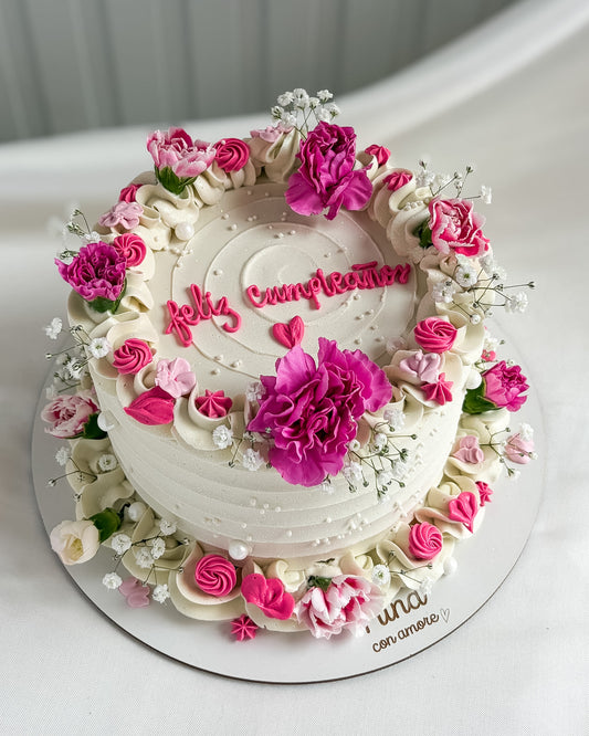BOHO ENCANTO FLORAL CAKE - Flores rosadas