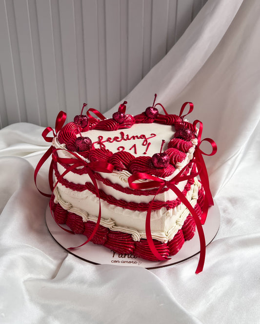 CORAZÓN VINTAGE BLANCO Y ROJO - Lazos + Cerezas