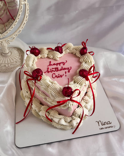 VINTAGE HEART CAKE - Lazos y Cerezas