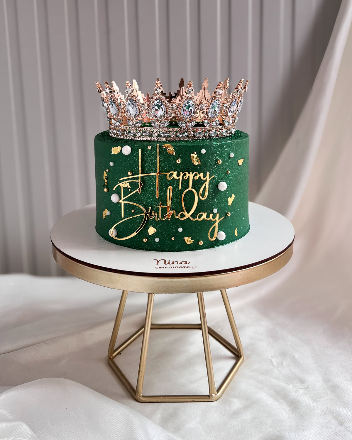 BIRTHDAY QUEEN CAKE VERDE ESMERALDA CON PERLAS - Corona
