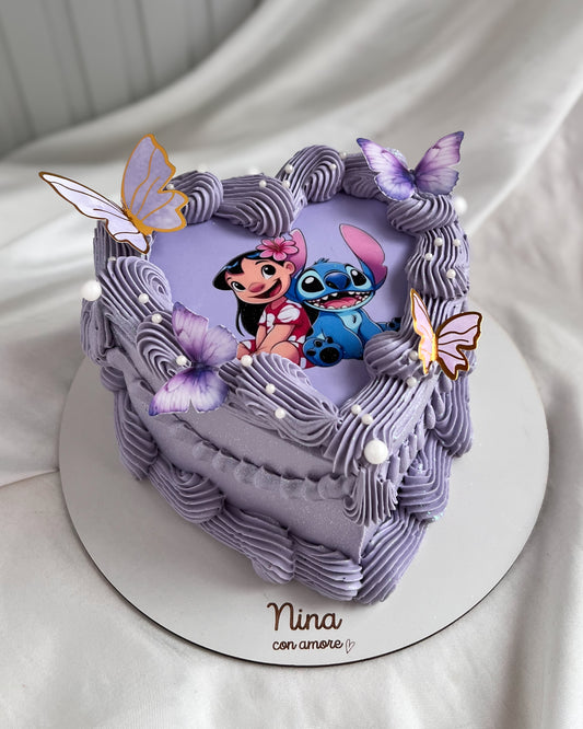 CORAZÓN VINTAGE Lila Imagen Comestible - Lilo & Stitch