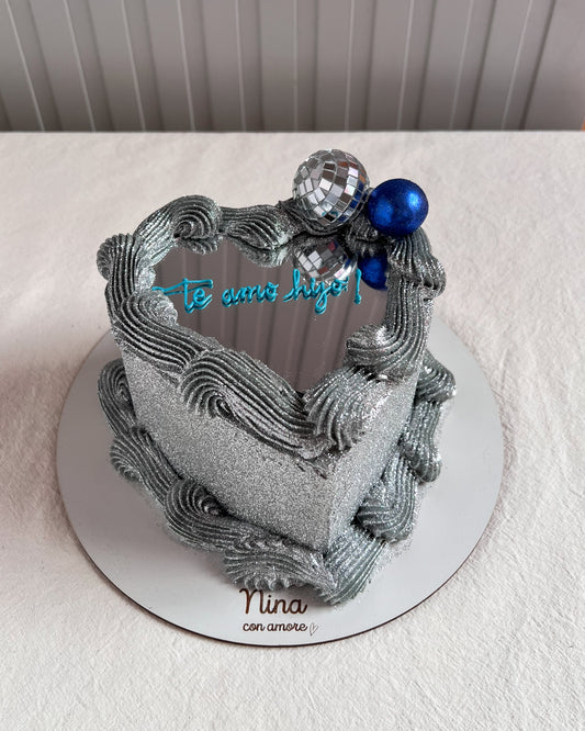 FULL GLITTER SELFIE HEART PLATEADO + Esferas Azules