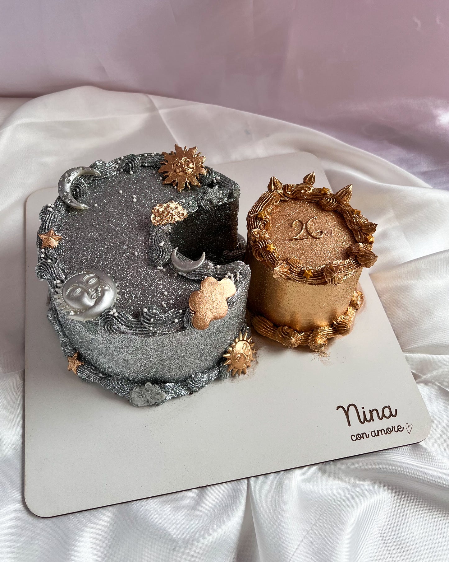 LUNA Y SOL CAKE - Glitter Dorado y Plateado