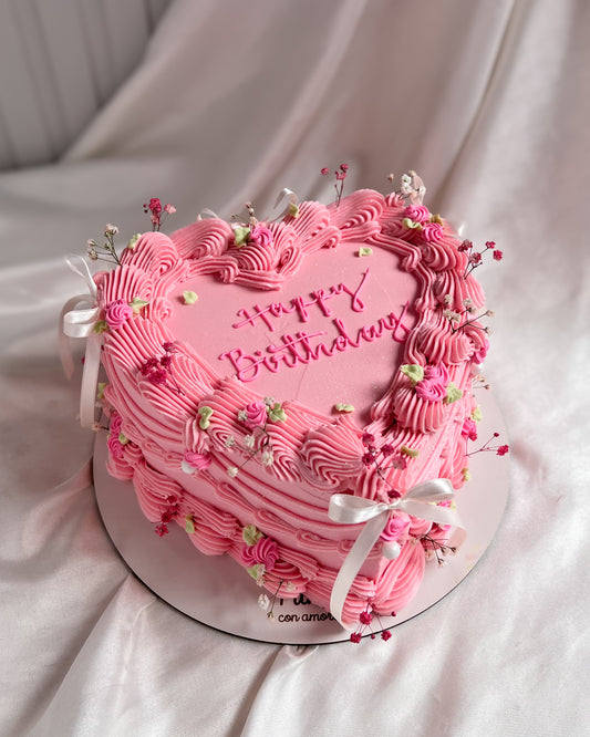 CORAZÓN VINTAGE ROSADO - Flores + Lazos
