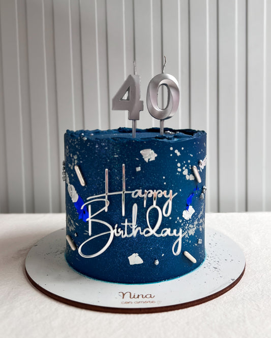 CAKE AZUL Y PLATEADO