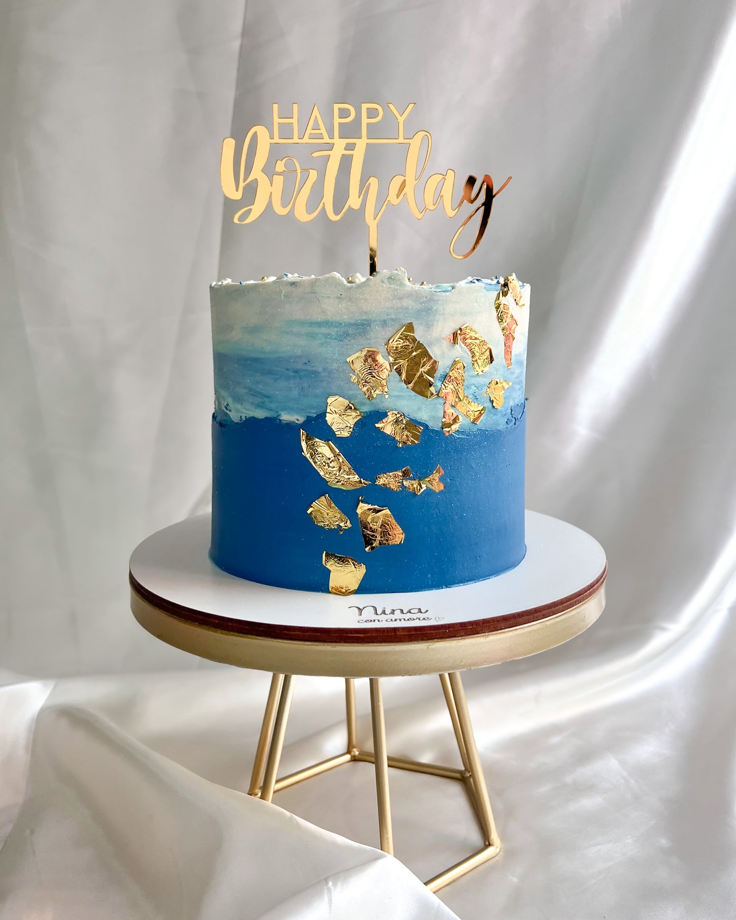 BLUE & GOLD CAKE - Topper Happy Birthday