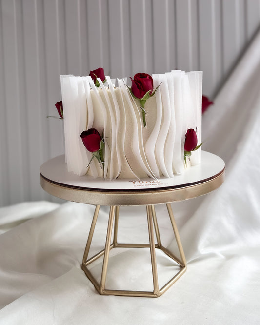 WAFER PAPER CAKE BLANCA CON FLORES ROJAS - Papel comestible