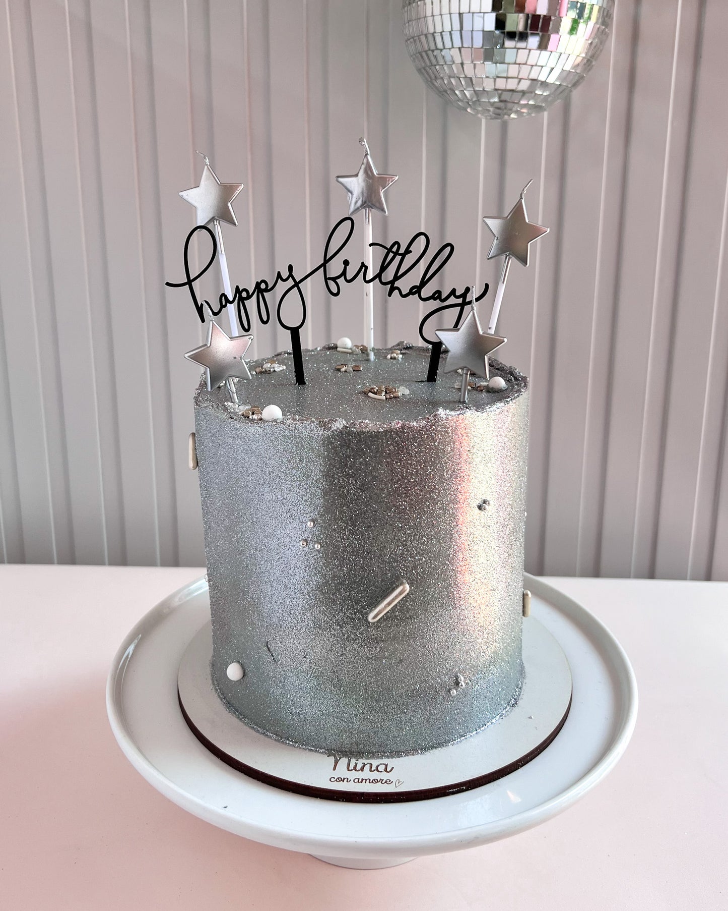 SILVER GLITTER CAKE - Estrellas