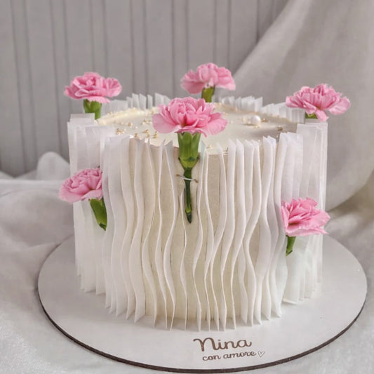 WAFER PAPER CAKE BLANCA CON FLORES ROSADAS - Papel comestible