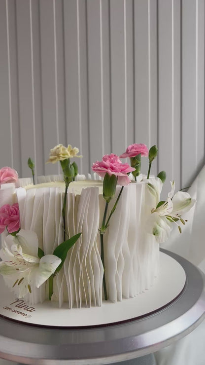 WAFER PAPER CAKE BLANCA CON FLORES - Papel comestible