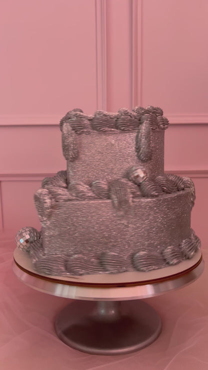 SILVER GLITTER BURNING CAKE - DISCO BALLS