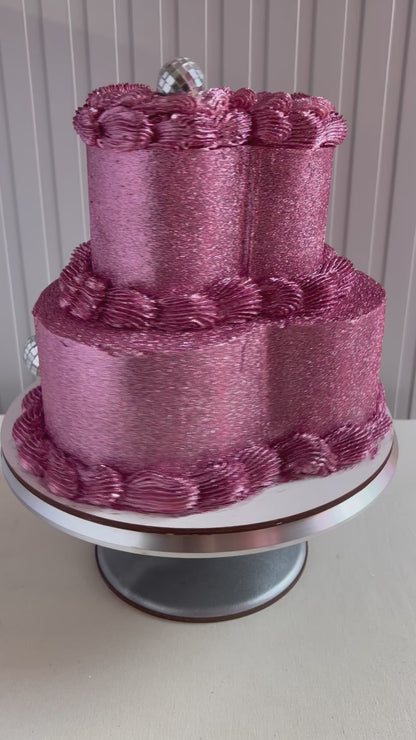 PINK GLITTER BURNING CAKE - DISCO BALLS